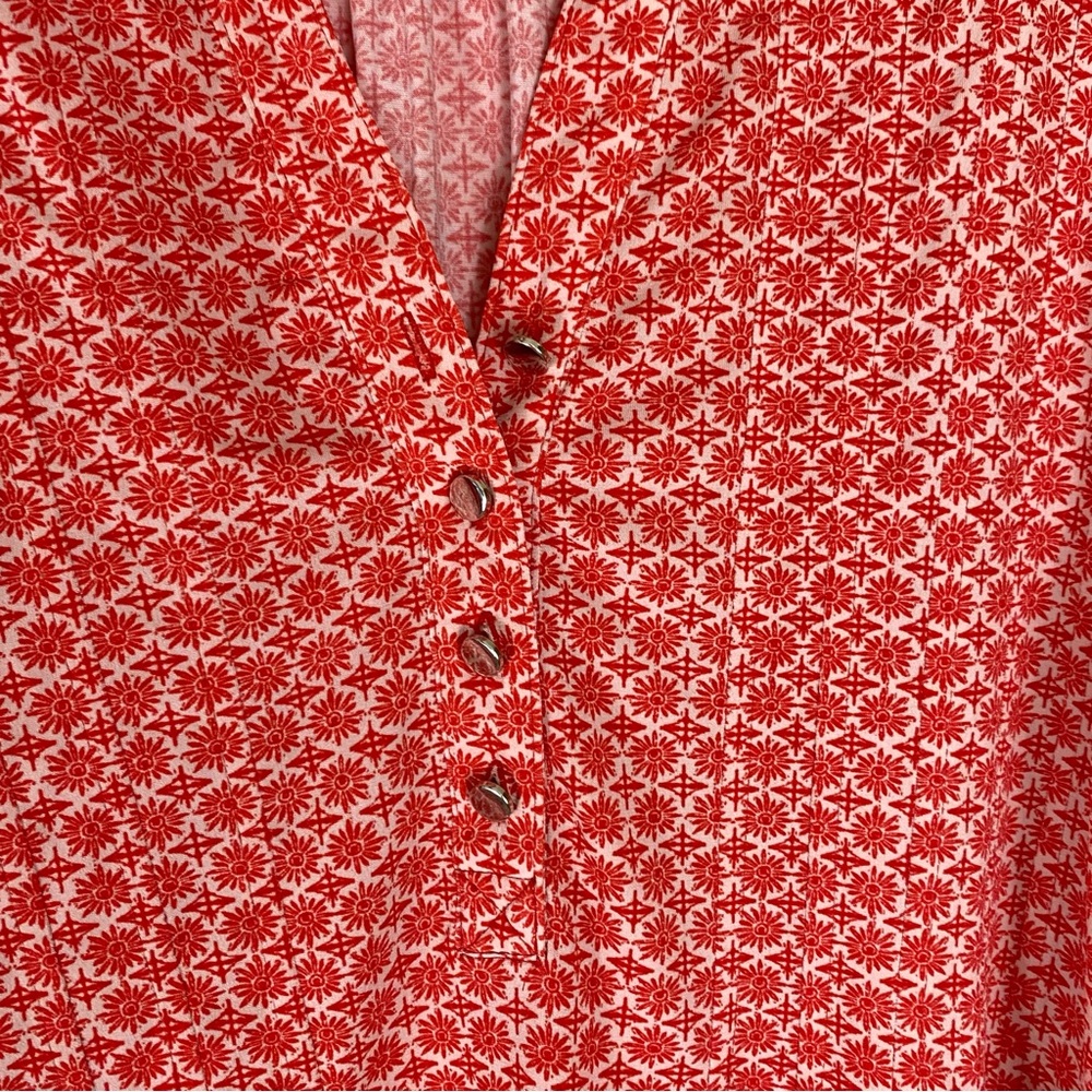 Westport Mandarin Collar V-neck with butt accent reddish Orange flowy blouse L - Picture 7 of 10